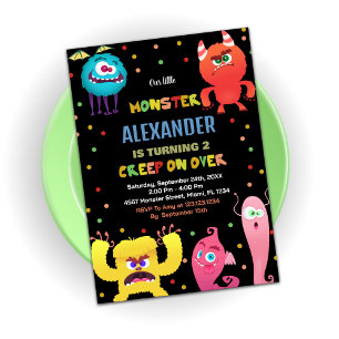 Convite Monster Birthday Invances Red Blue