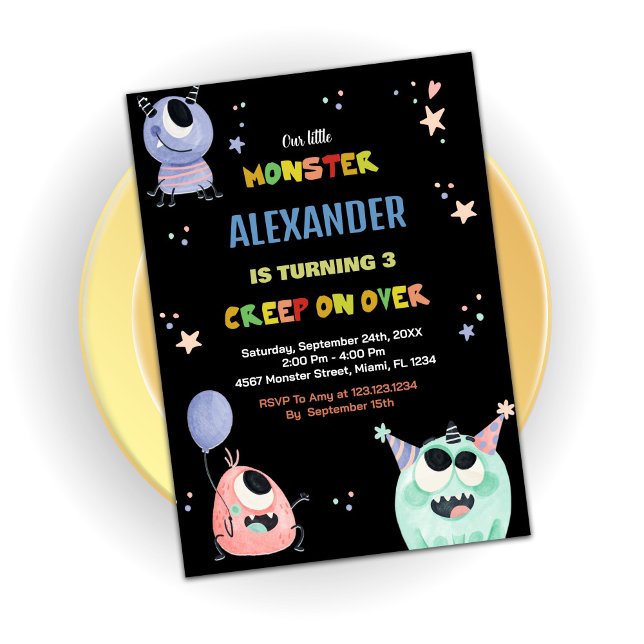 Convite Monster Birthday Invances Star Black (Monster Birthday Invitations Star Black)