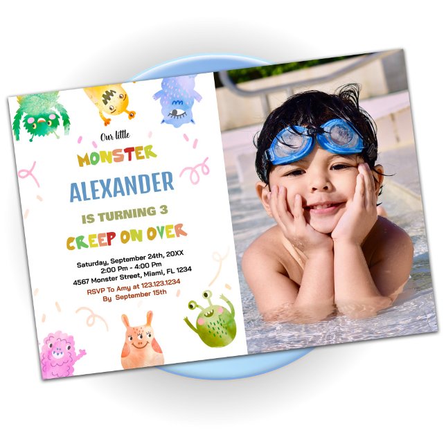 Convite Monster Birthday Invants Green Orange foto (Monster Birthday Invitations Green Orange photo)