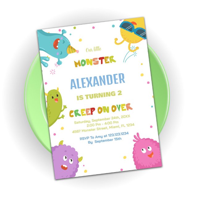 Convite Monster Birthday Invents Light Green (Monster Birthday Invitations Light Green)