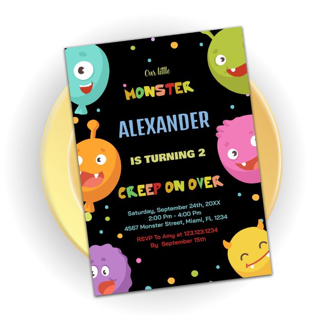 Convite Monster Birthday Invices Balões Negros (Monster Birthday Invitations Balloons Blacks)