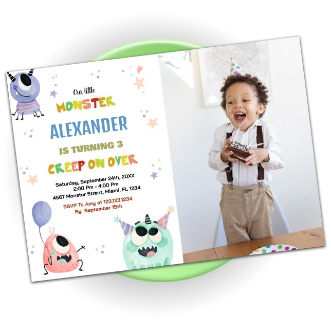 Convite Monster Birthday Invices Orange Star foto (Monster Birthday Invitations Orange Star photo)