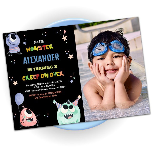 Convite Monster Birthday Invices Star Black Foto (Monster Birthday Invitations Star Black photo)