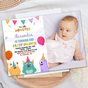 Convite Monster Birthday Invisions Pink Ballon w foto