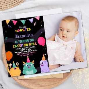 Convite Monster Birthday Invisions Pink Ballon w Photo