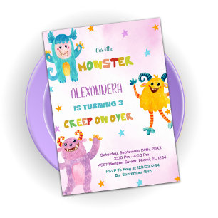 Convite Monster Birthday Invisions pink roxo