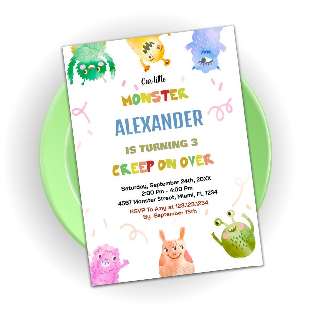 Convite Monster Birthday Invoca Laranja Verde (Monster Birthday Invitations Green Orange)