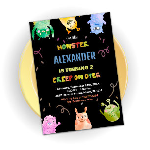 Convite Monster Birthday Invoca Verde Laranja