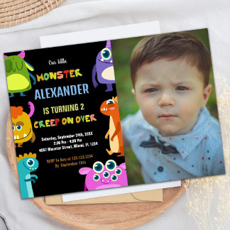 Convite Monster Birthday Invtions Black com foto
