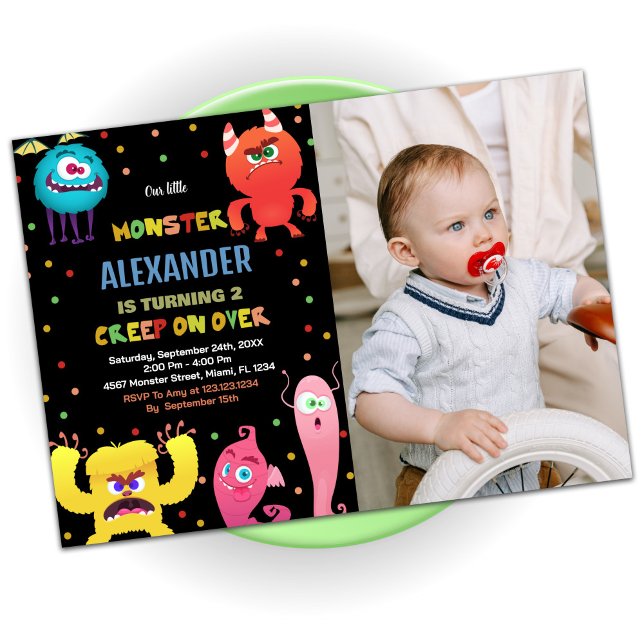 Convite Monster Birthday Invtions Red Blue foto (Monster Birthday Invitations Red Blue photo)