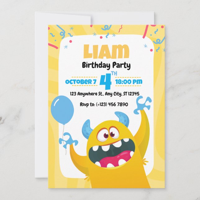 Convite Monster Birthday Party Invitation for kids (Frente)