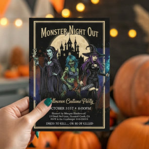 Convite Monster Girls Night Out Divertido Festa de Hallowe