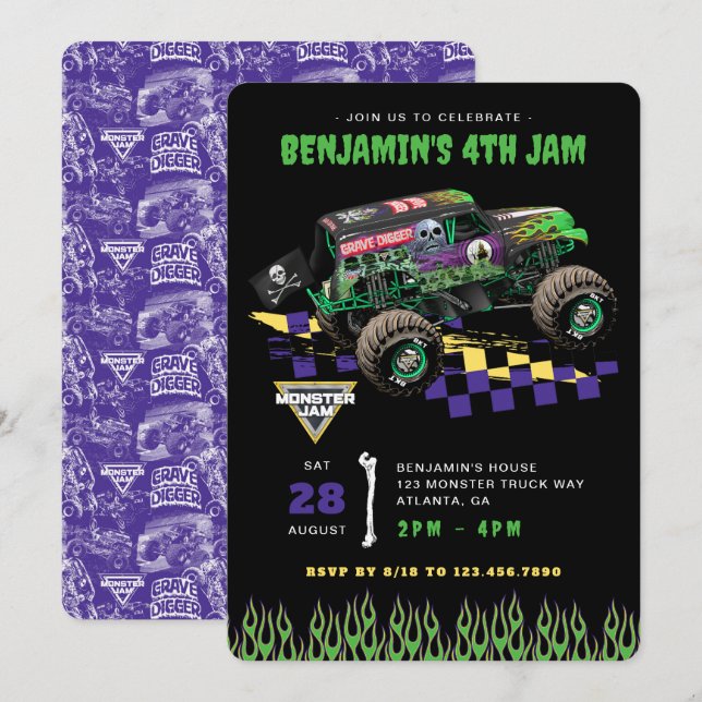 Convite Monster Jam - Grave Digger Birthday (Frente/Verso)