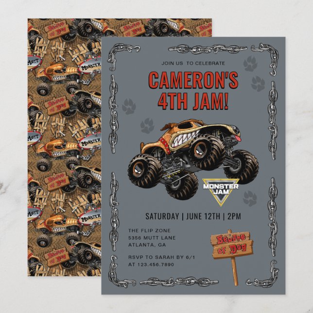 Convite Monster Jam - Monster Mutt Aniversário (Frente/Verso)