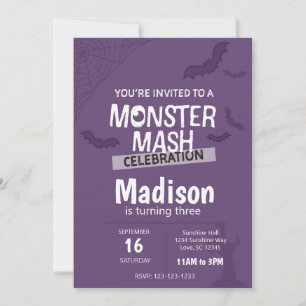 Convite Monster Mash Halloween Aniversário Convidado (roxo