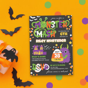 Convite Monster Mash Typografia Kids Halloween Aniversário