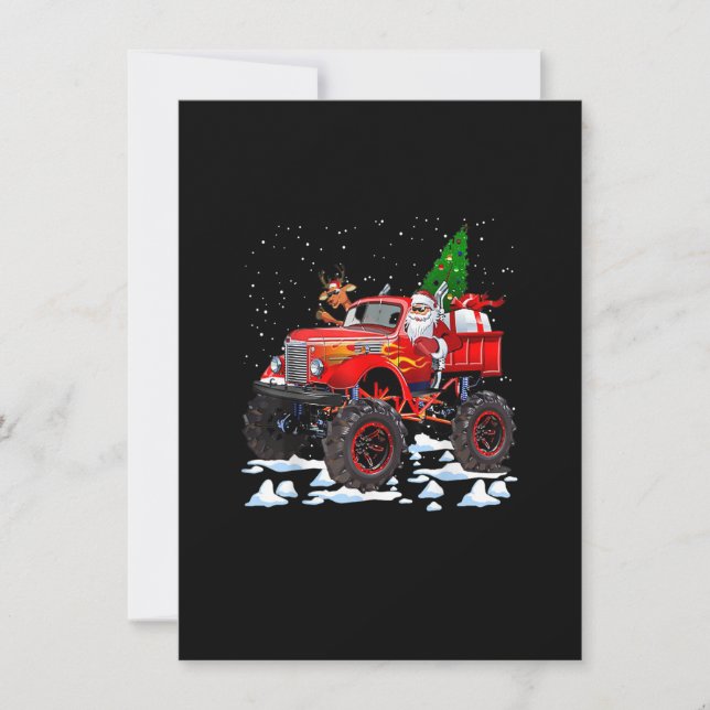Convite Monster Red Truck With Santa, Christmas Tree, Rein (Frente)