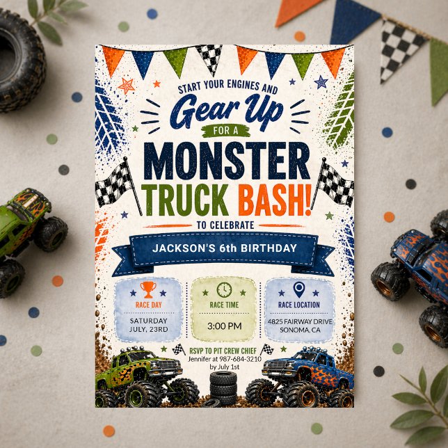Convite Monster Truck 6th Boys Birthday (Criador carregado)
