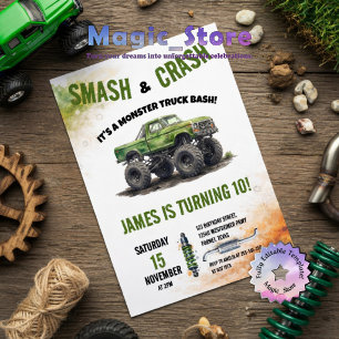 Convite Monster Truck Aquarela de Aniversário Smash & Cras