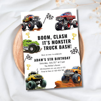 Convite Monster Truck Bash Birthday For Boys Race Car 