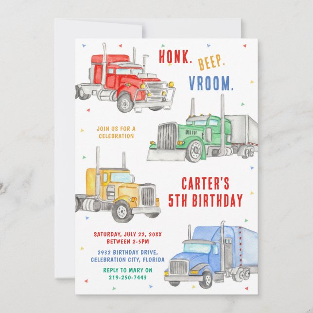 Convite Monster Truck Bash Boy Birthday Invitation (Frente)