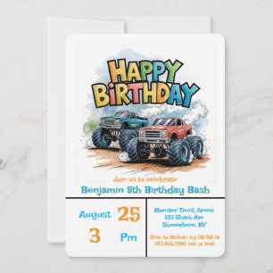 Convite Monster Truck Birthday Bash Watercolor Art