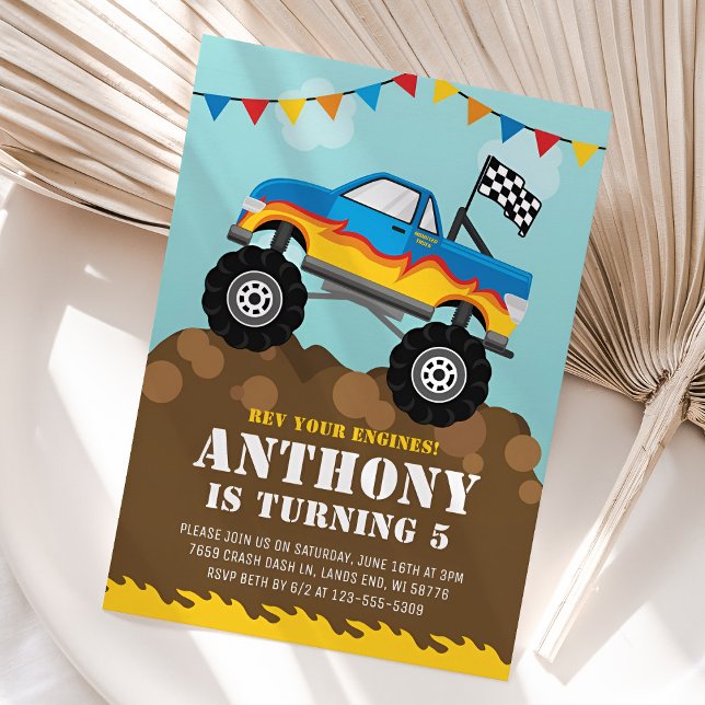 Convite Monster Truck Birthday - Convidando Crianças (Monster Truck Birthday Invitation for Kids
)