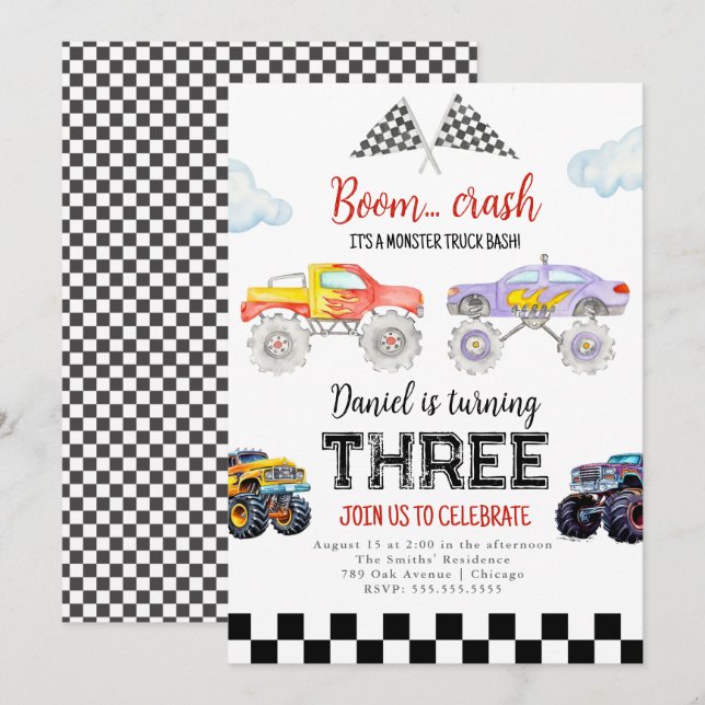 Convite Monster Truck Birthday Convoca Caminhão Monstro (Frente/Verso)