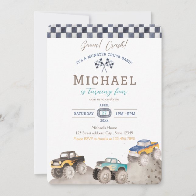 Convite Monster Truck Birthday Invitation (Frente)