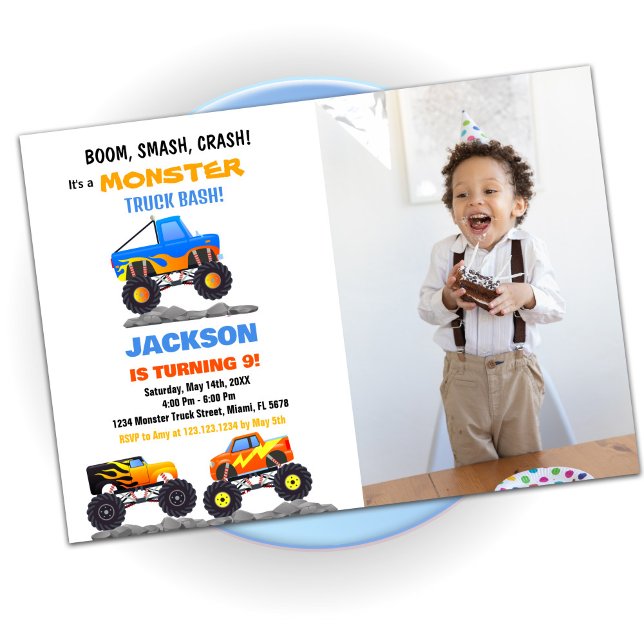Convite Monster Truck Birthday Invtions Foto (Monster Truck Birthday Invitations Trucks Photo)