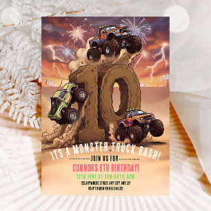 Convite Monster Truck Boom Crash 10º Aniversário