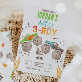 Convite Monster Truck Boy Dirty 3-rdy aniversário de 3 ano