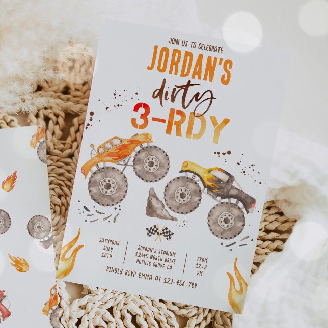 Convite Monster Truck Boy Dirty 3-rdy aniversário de 3 ano (Criador carregado)