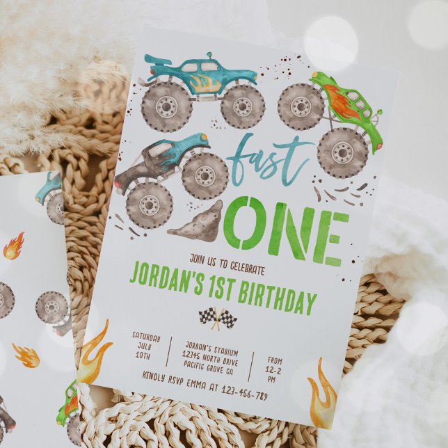 Convite Monster Truck Boy Fast Um Partido de primeiro aniv (Criador carregado)