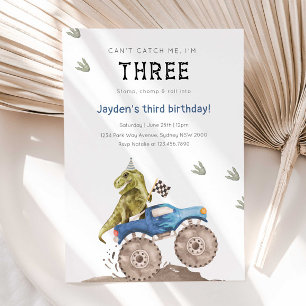 Convite Monster Truck & Dinosaur aniversário de 3 anos Par