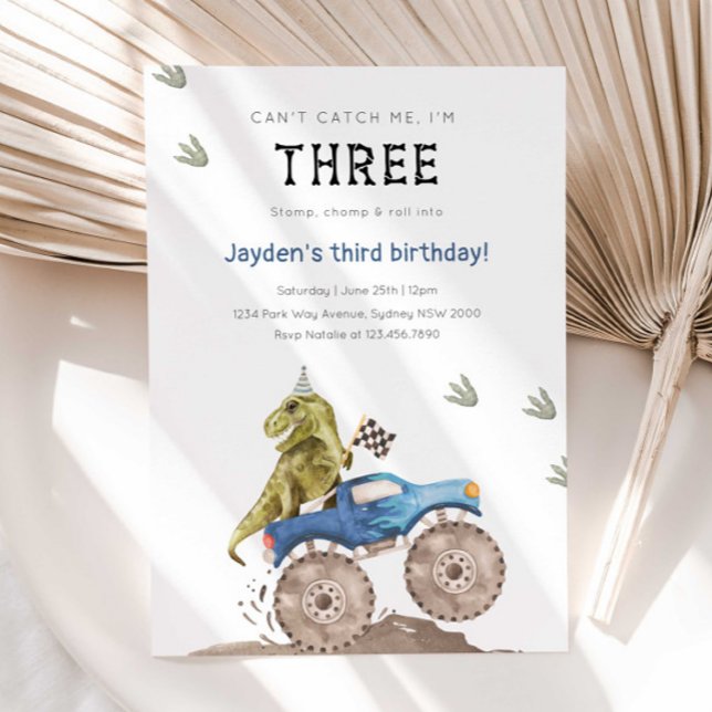 Convite Monster Truck & Dinosaur aniversário de 3 anos Par (Criador carregado)