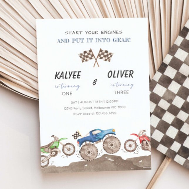 Convite Monster Truck & Dirt Bike Joint Birthday Party (Criador carregado)