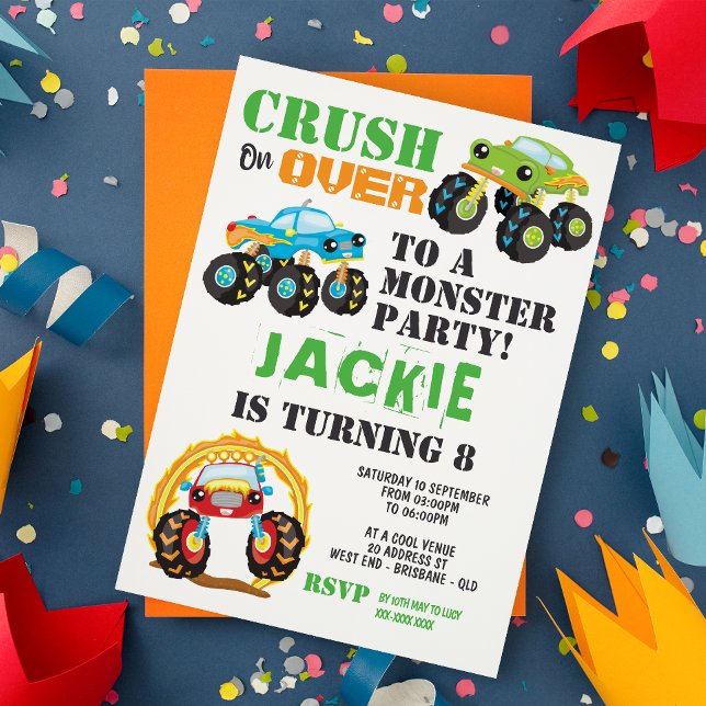 Convite Monster Truck Kids Birthday Party (Criador carregado)