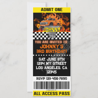 Convite Monster Truck Orange Flames Invite