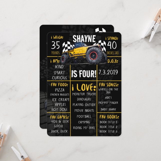 Convite Monster Truck Rally Festa de aniversário Sinal (Frente/Verso In Situ)