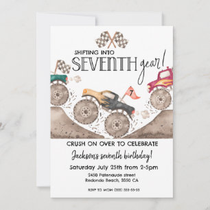Convite Monster Truck Seventh Gear 7º aniversário infantil