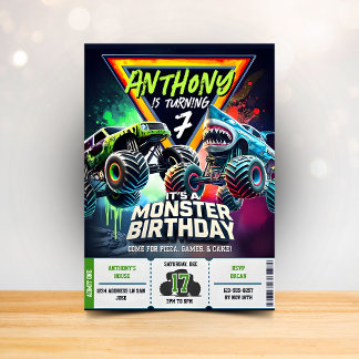 Convite Monster Truck Shark invitation Boy Party