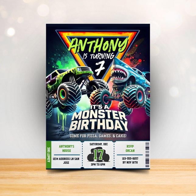 Convite Monster Truck Shark invitation Boy Party (Criador carregado)