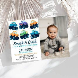 Convite Monster Truck Smash e Crash Foto de Aniversário