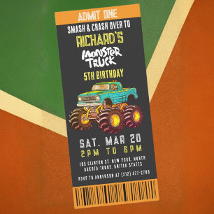 Convite Monster Truck Smash e Partido do Aniversário de cr