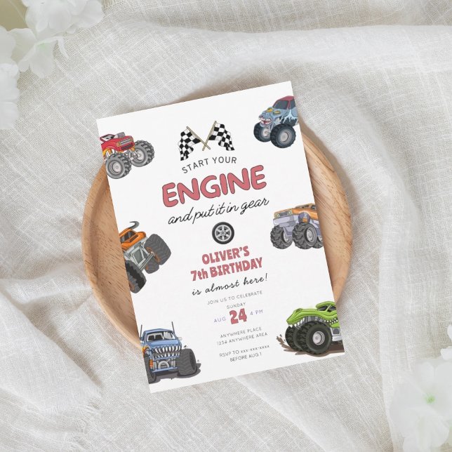 Convite Monster truck, start your engine boy 7th birthday (Criador carregado)