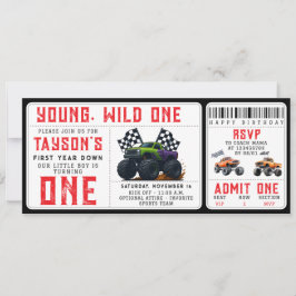 Convite Monster Trucks 1st Birthday Ticket Invitation