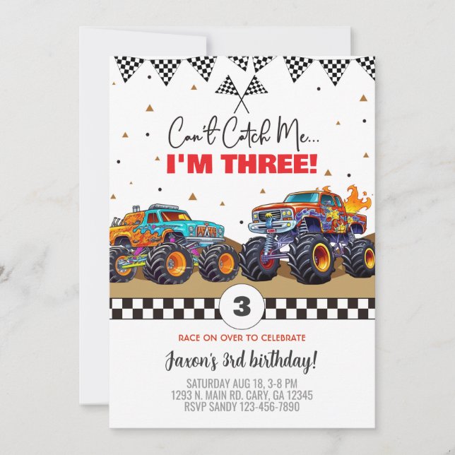 Convite Monster trucks boy birthday invitation. invitation (Frente)