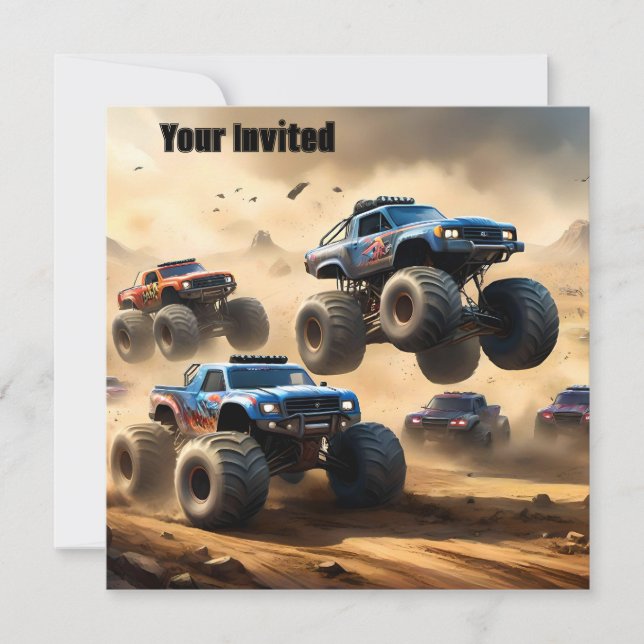 Convite Monster Trucks Correndo no Deserto, (Frente)