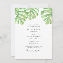Convite Monstera. Aguarela de folhagens tropicais para cas